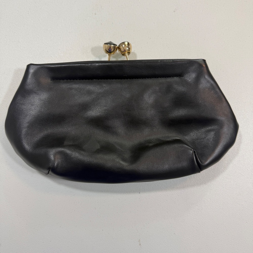 The Limited Womens Clutch Black Faux Leather Kiss Lock Career Modern Handbag - Picture 3 of 8